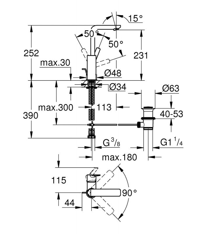 Хромирана батерия за мивка Grohe Lineare (1)