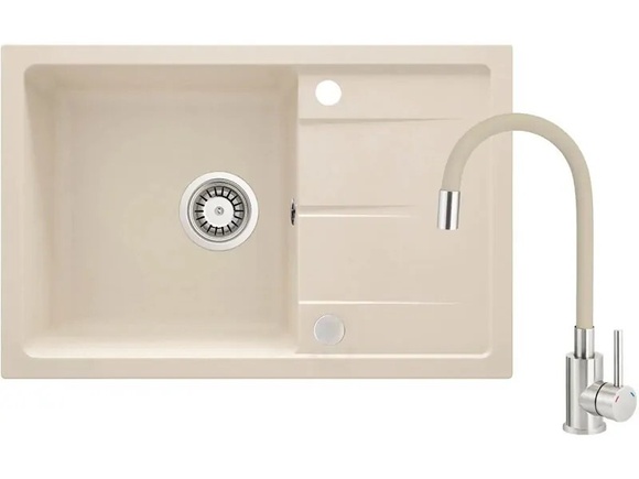 Елегантен комплект смесител и мивка за кухня Leda Beige